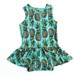 Bums & Roses Feelin Pine Tropical Pineapple Racer Back Ruffle Dress Size 3-6M